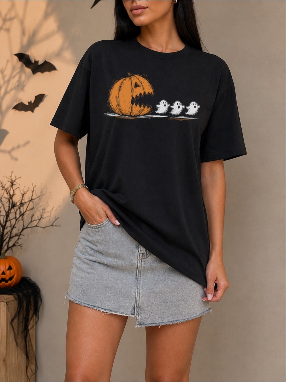Halloween Pumpkin Eat Ghost Unisex T-Shirt Spooky Season Tee